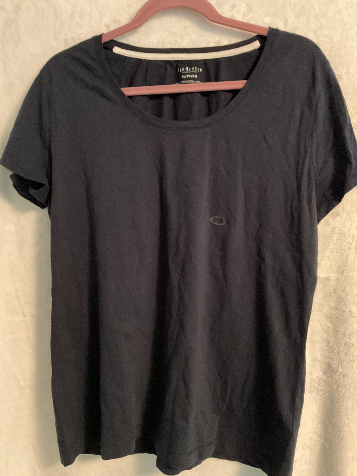Van Heusen Midnight Navy Cotton Algodon Short Sleeve Shirt Top