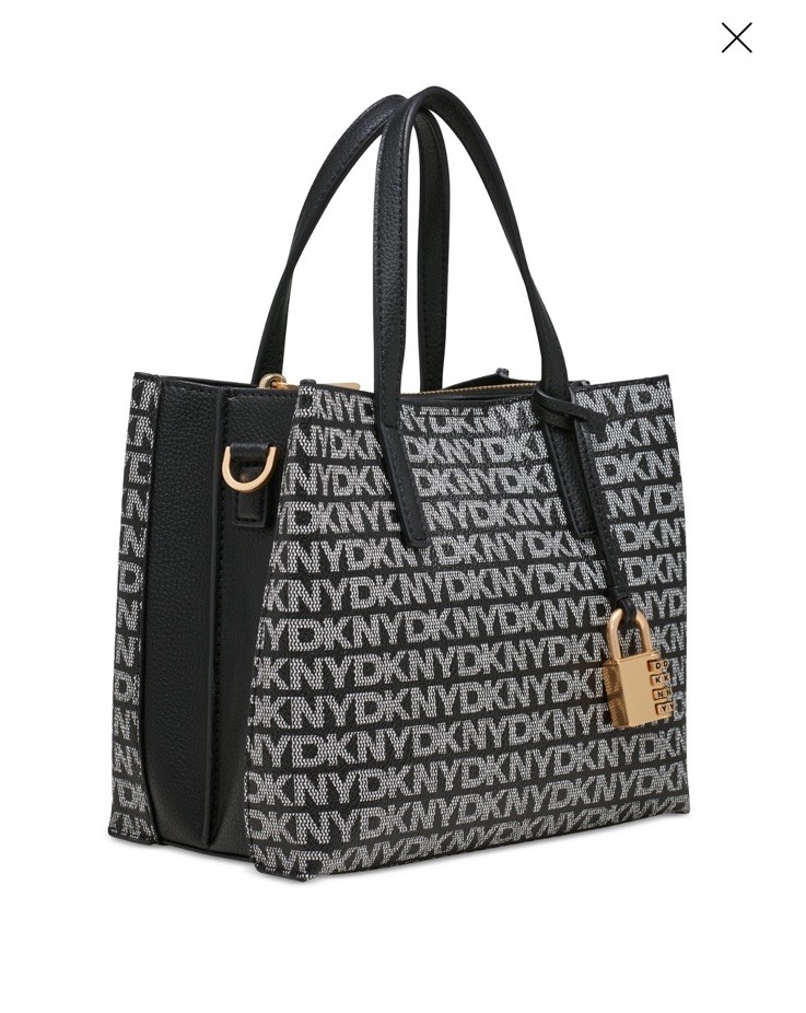 DKNY Black Logo Tote Bag, Padlock Accent, Women’s, Magnetic & Zip Closure