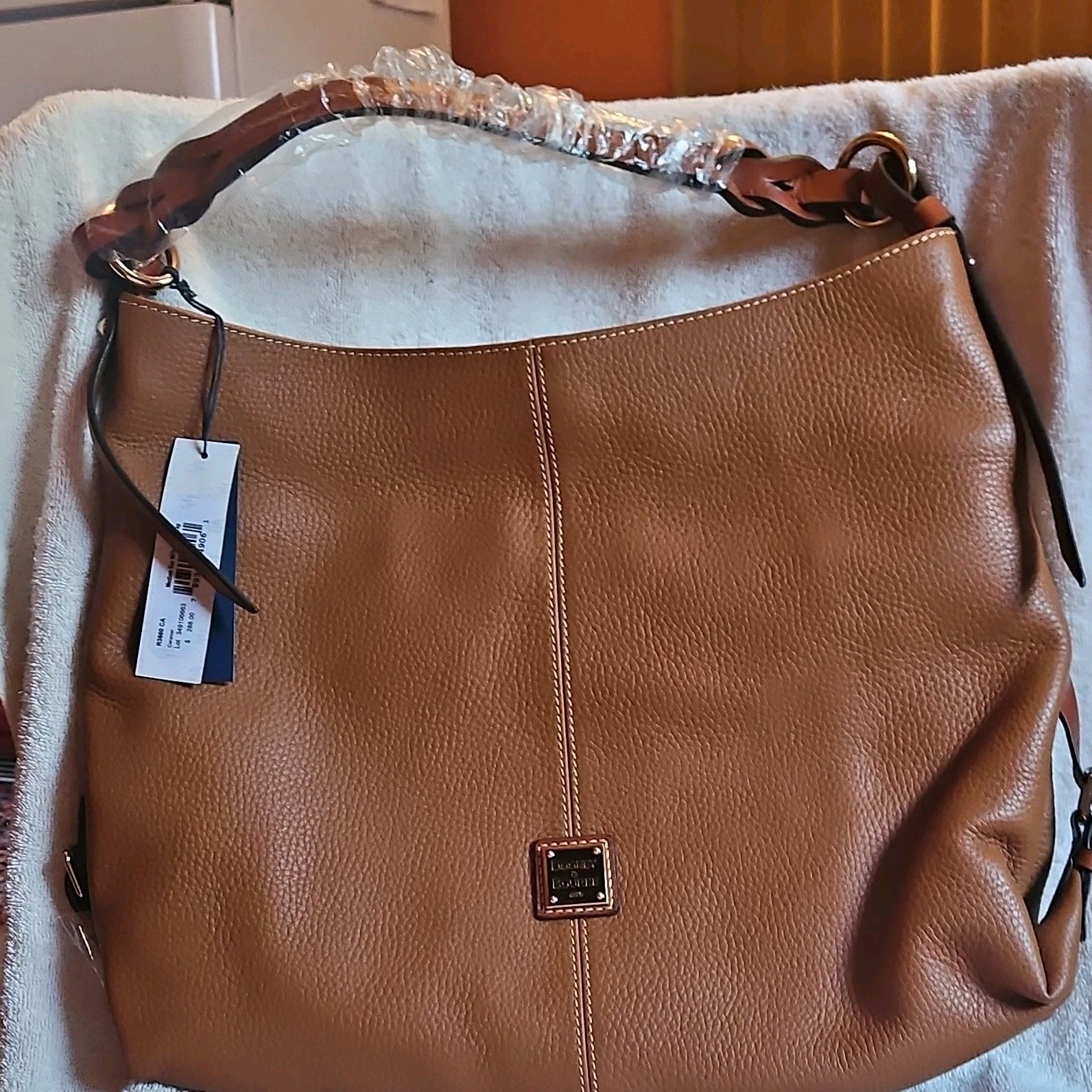 Dooney & Bourke Brown Pebbled Shoulder Bag Zip Top Red Lining w/ Dust Bag