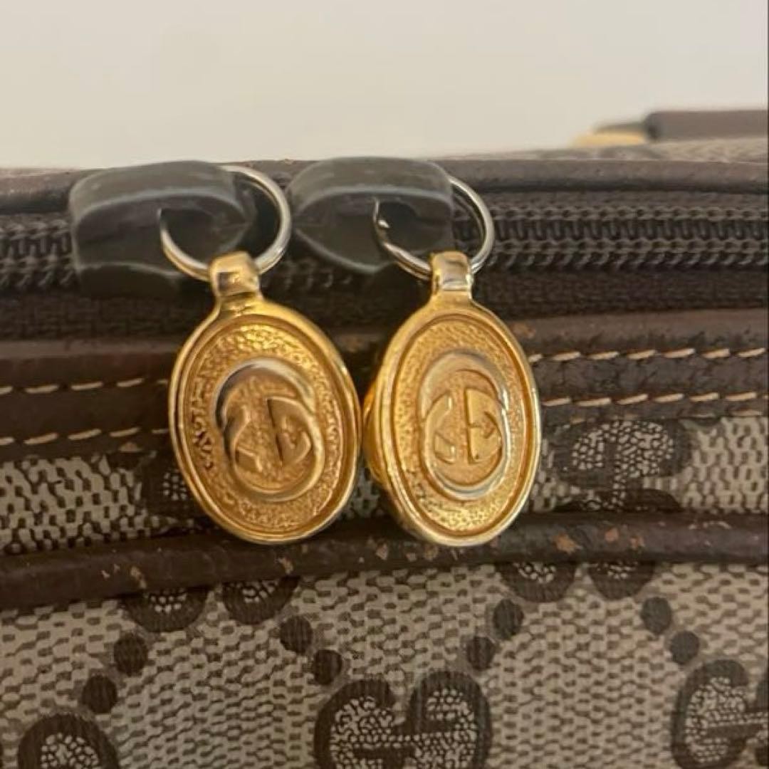 GUCCI GG Shoulder Bag Ziplock Leather PVC Brown Beige Gold Hardware From Japan
