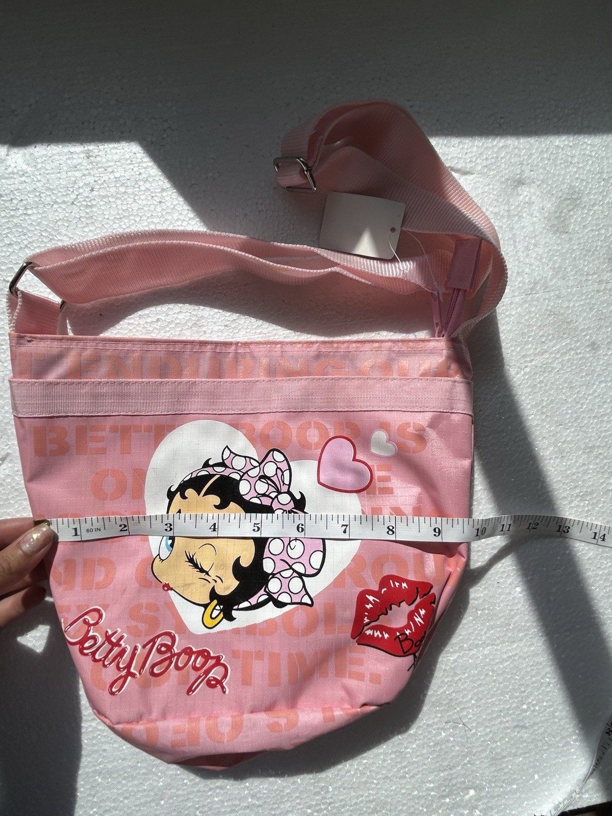 Betty Boop Pink Crossbody Shoulder Bag Purse w/ Hang Tag Hearts Winking