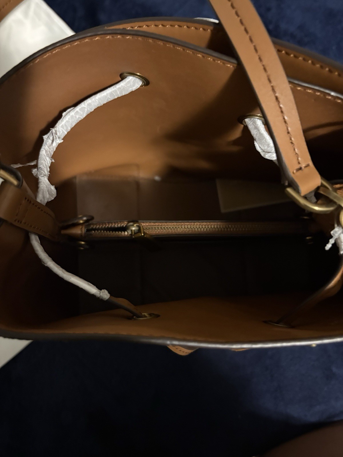 Michael Kors Brown Striped Studded Drawstring Bucket Bag Medium Gold Hardware