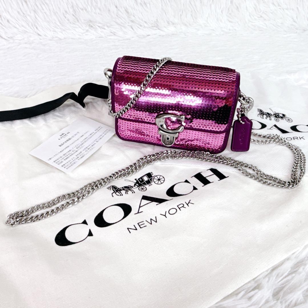 COACH Studio 12 Sequin Micro Bag Dark Magenta Leather Used in Japan Authentic