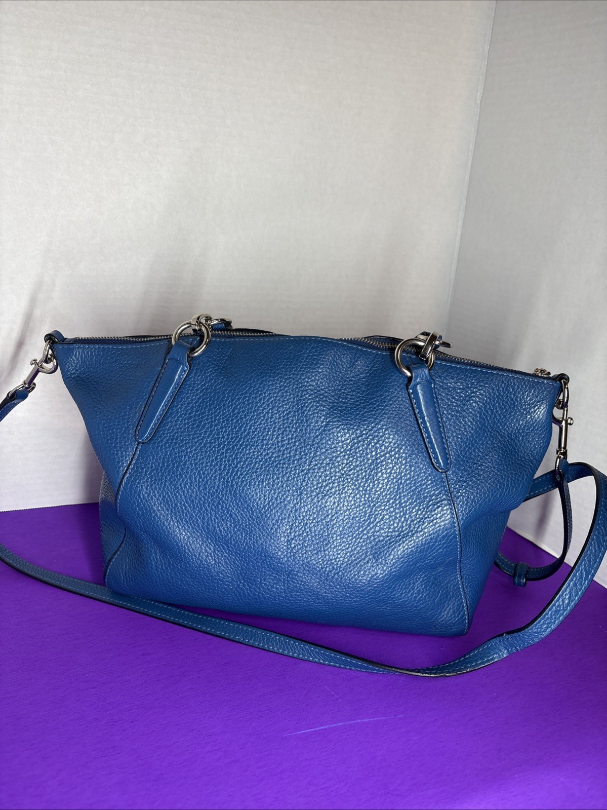 Coach F36675 Kelsey Satchel Bright Blue Pebbled Leather Crossbody Shoulder Bag