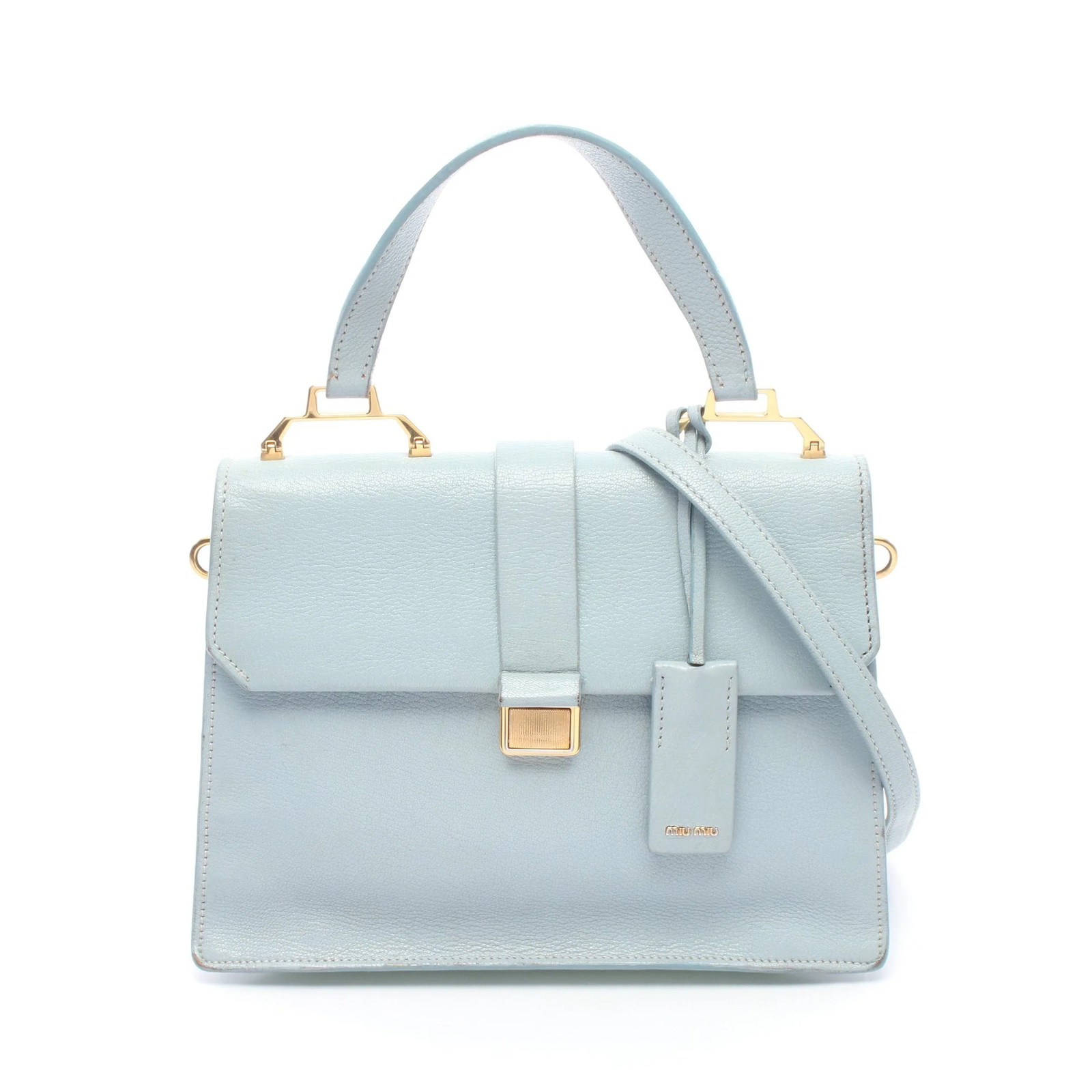 miu miu MADRAS 2WAY Handbag Blue Leather #RCB4643