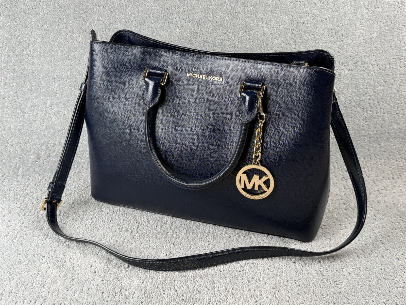NEW Authentic Michael Kors Sutton Medium Satchel Navy Saffiano Leather Handbag