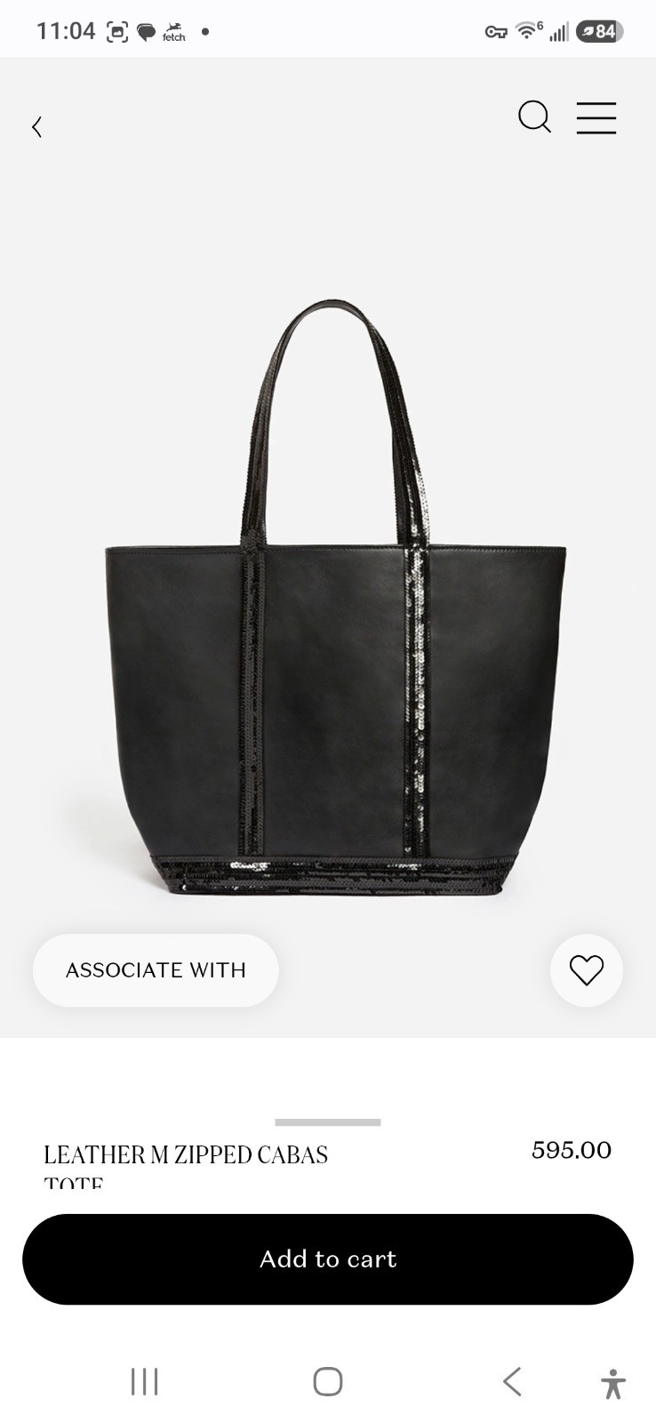 Nwt Vanessa Bruno Le Cabas Black Sequin Zip Tote Bag with Inner Pocket Org $285
