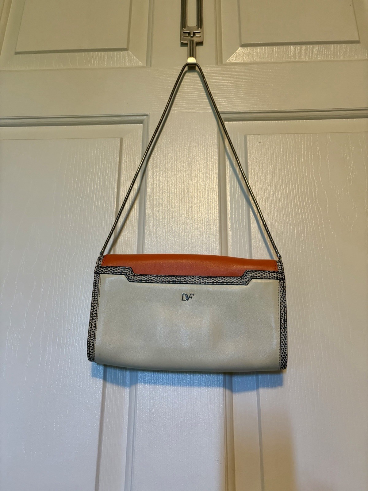 Diane Von Furstenberg Leather Bag Coral And Cream Removable Silver Strap DVF