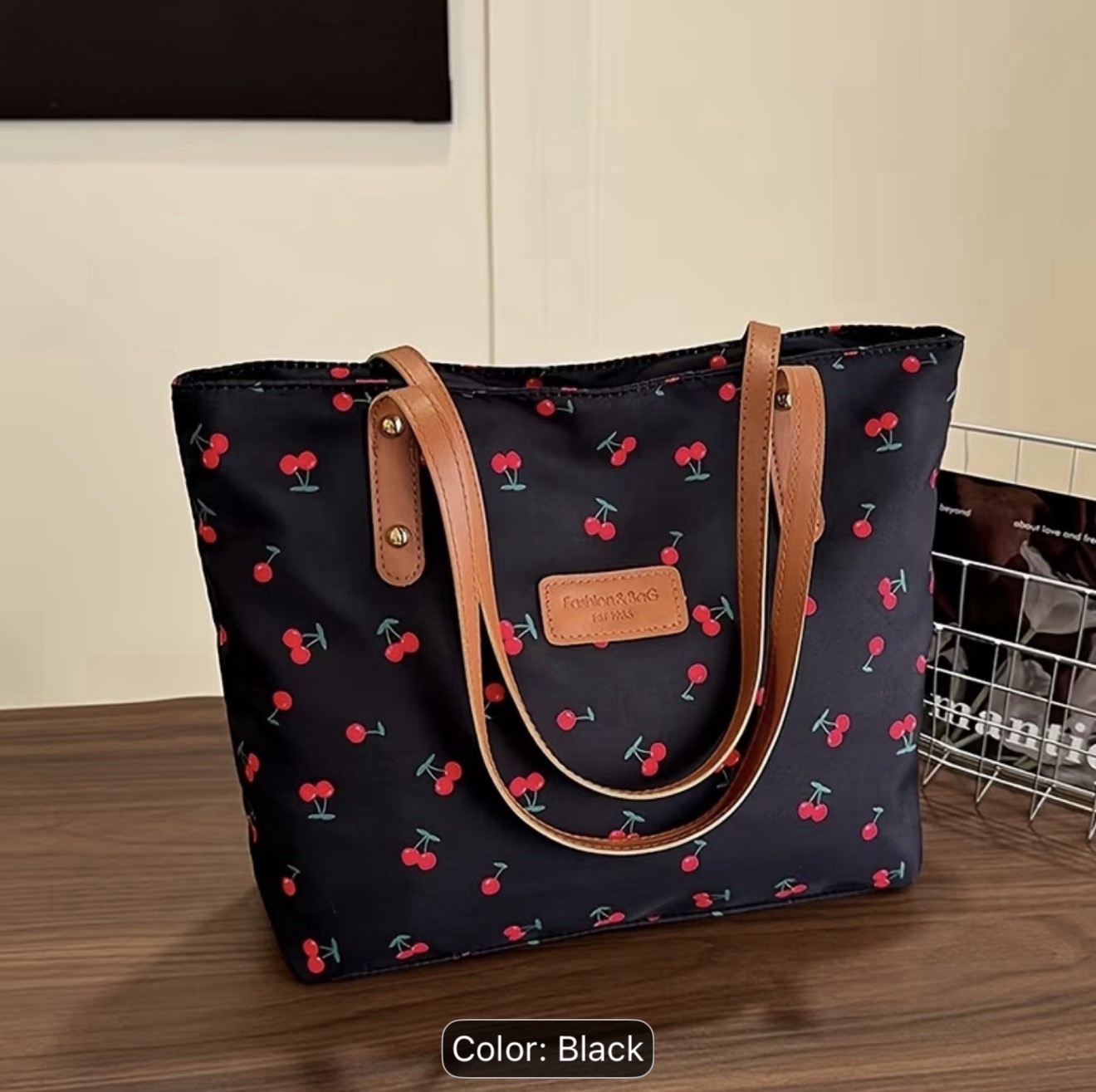 Women Cherry Tote Bag Large Shoulder Handbag Casual Shopper Travel Purse
