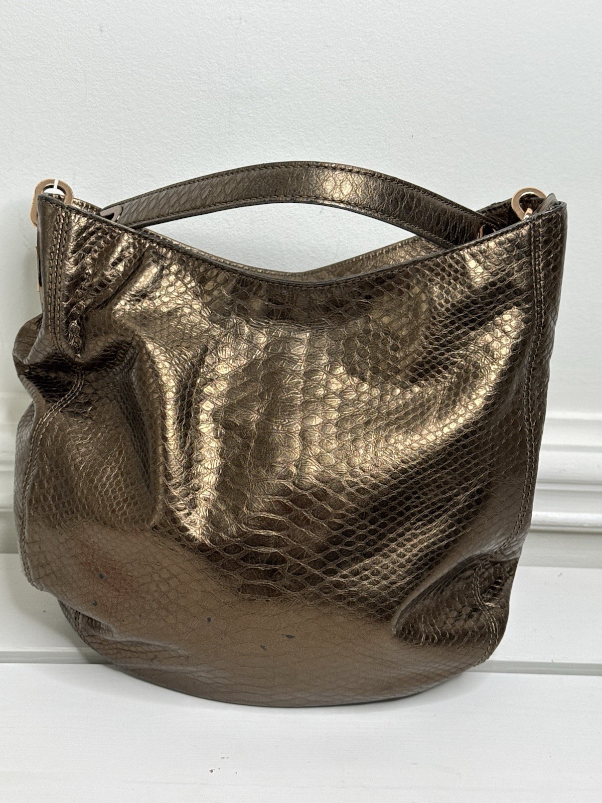 Michael Kors Bronze Metallic Snakeskin Embossed Hobo Shoulder Bag