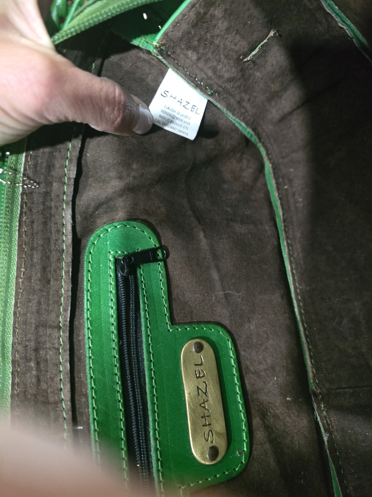 Green Leather Bag Made And Bought In Mexico