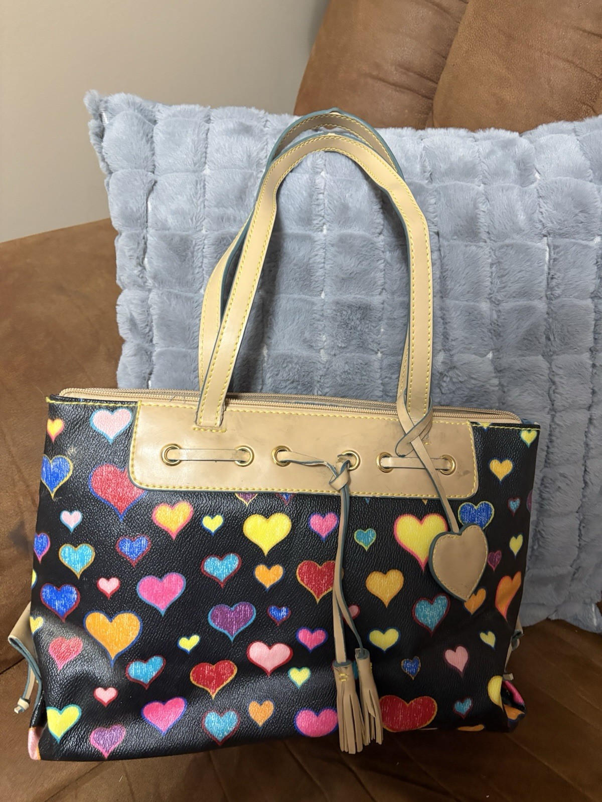 Non Branded Faux Leather Brown Purse Handbag With Gold Accents