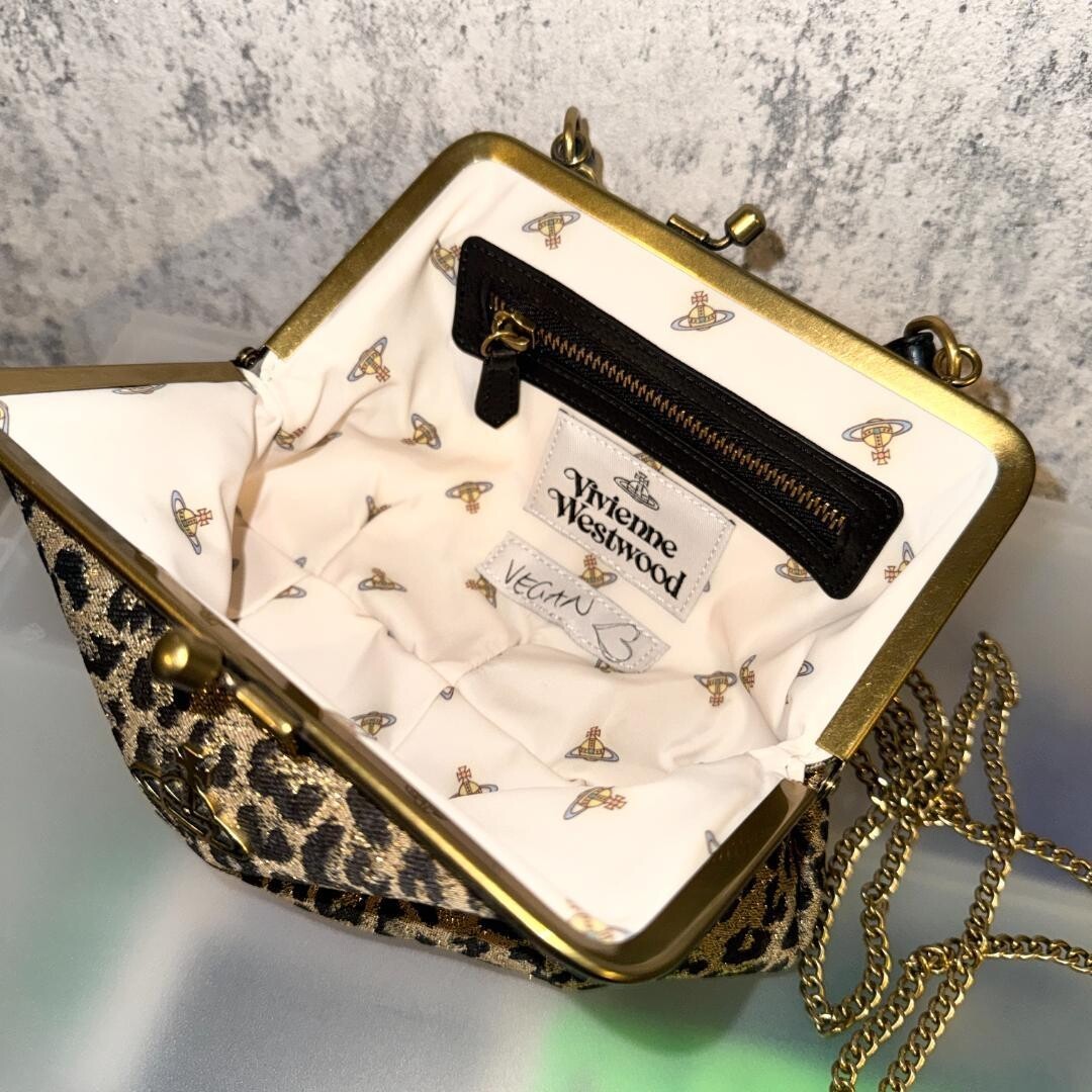 Vivienne Westwood Granny Leopard Print Gold Frame Shoulder Bag New 80char