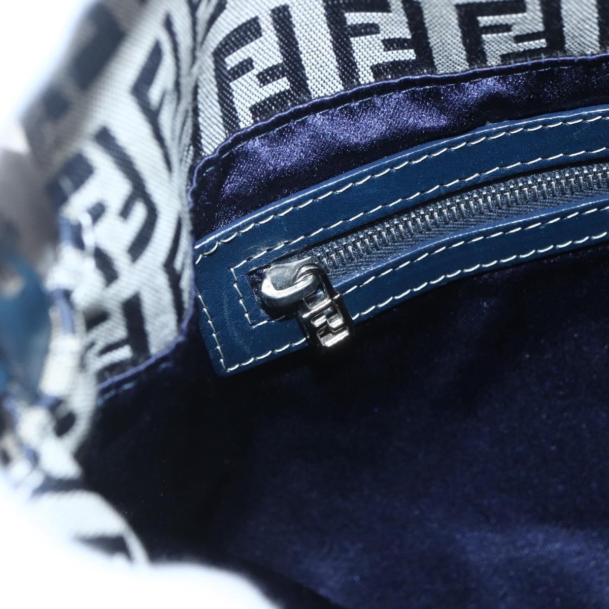 FENDI Zucchino Canvas Shoulder Bag Navy Silver Auth 159737