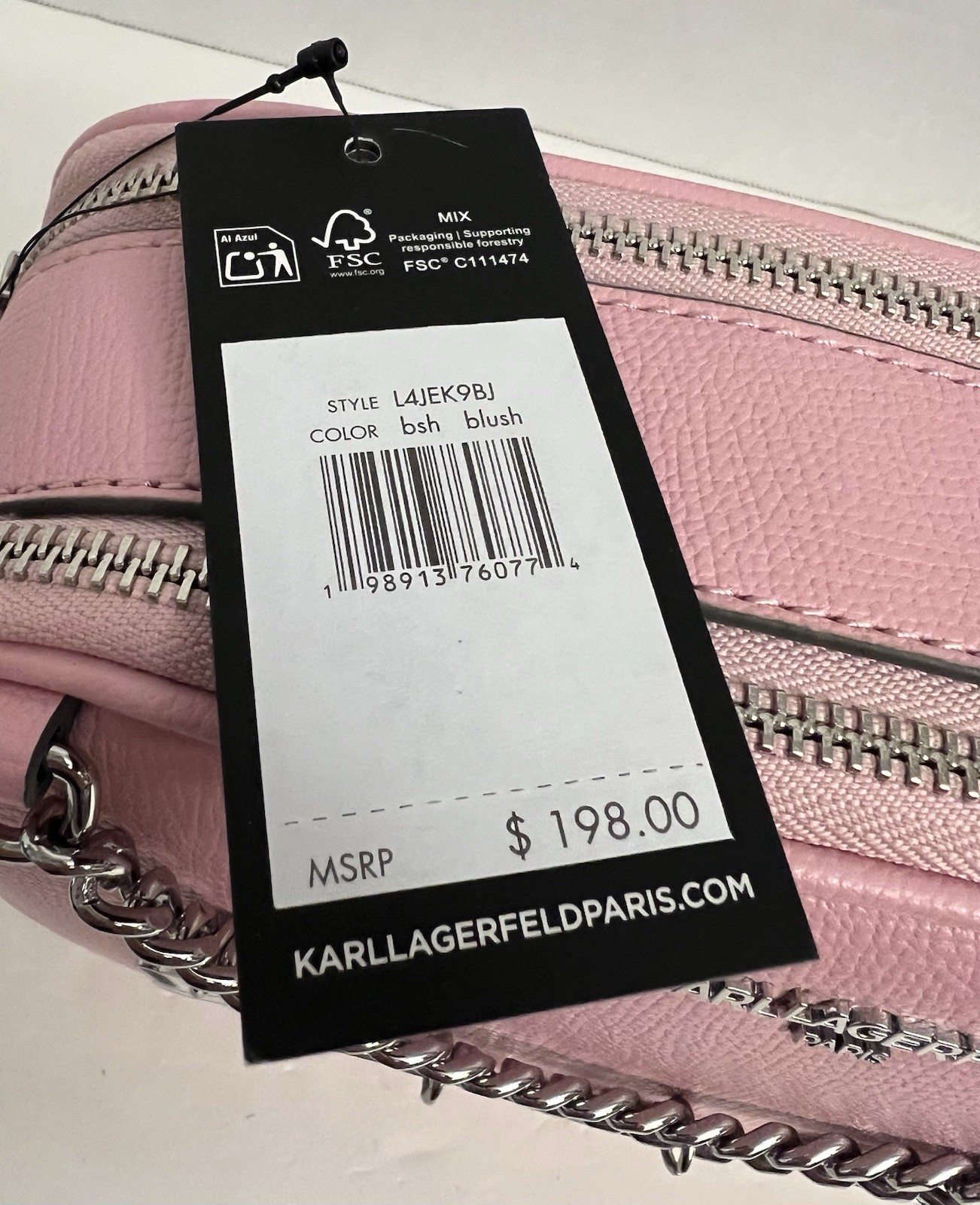 KARL LAGERFELD PARIS Crossbody Blush Bag With Paris Pendant Chain In Front