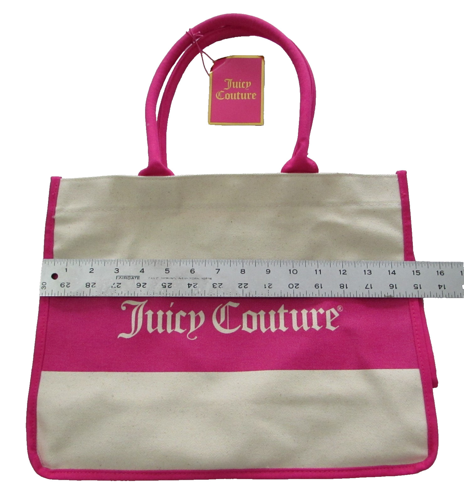 NWT Juicy Couture 15 x 12 x 5.75 Inches Canvas Logo Tote Beach Bag Hot Pink