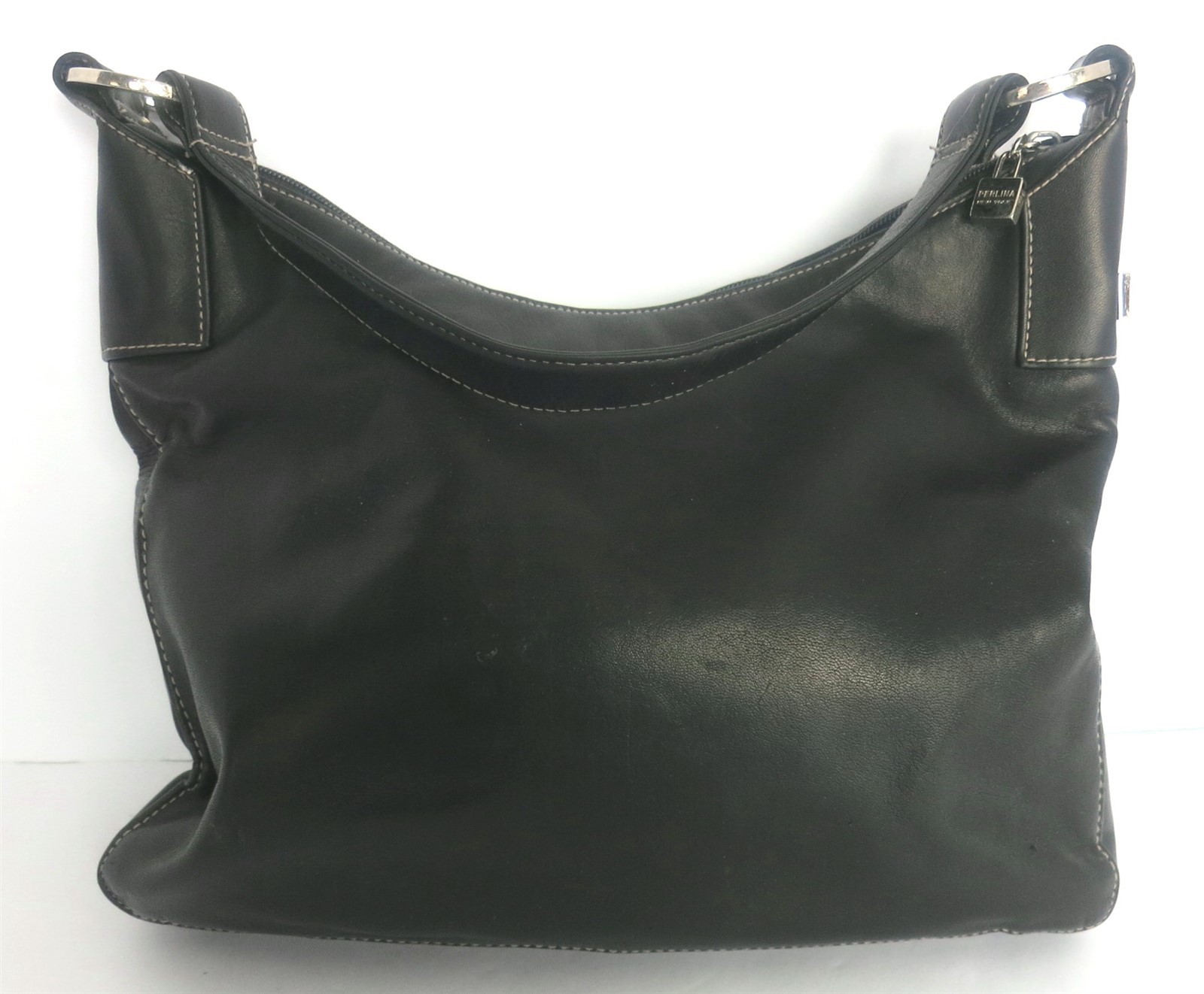 PERLINA NEW YORK BLACK LEATHER SHOULDER HANDBAG