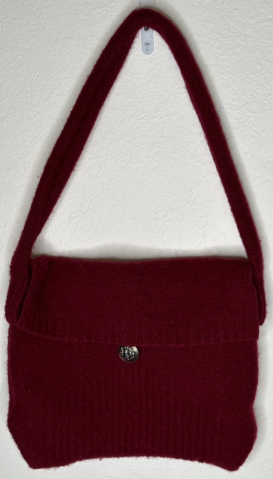 Handmade Wool Shoulder Bag Purse Pouch Button Knitted Felt Fabric Nordic Flair