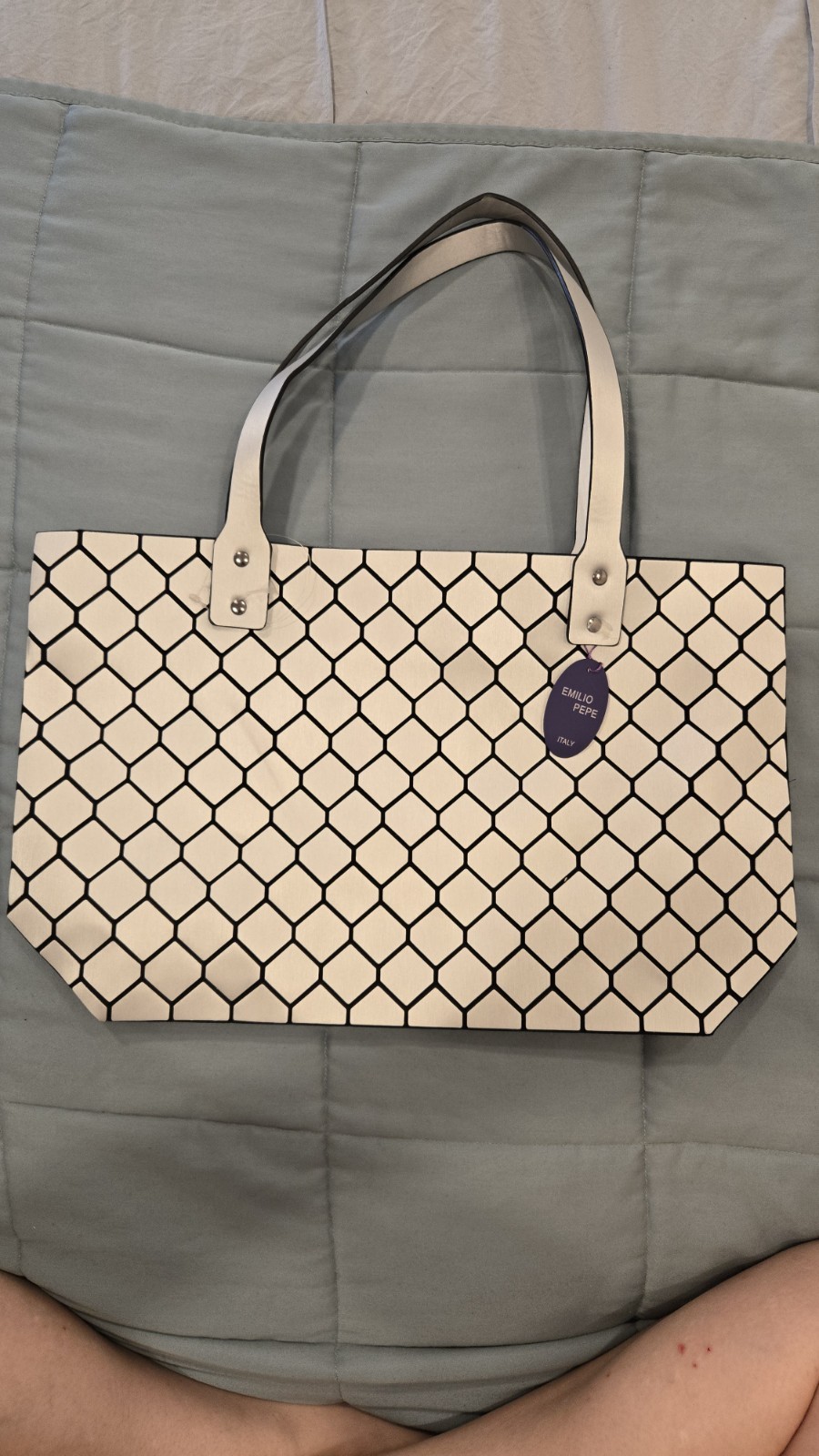 Emilio Pepe Silver Geometric Tote Bag Purse Shoulder Handbag