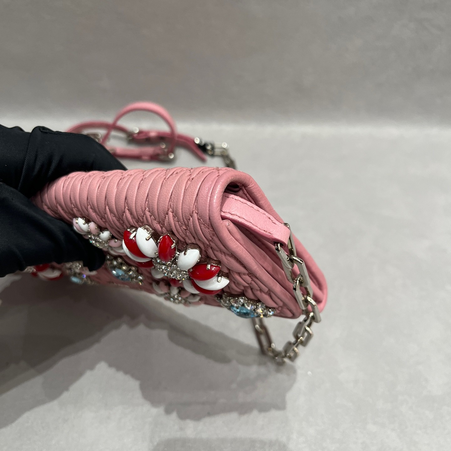 Miu Miu Matelasse WOC Normal Sakura Pink Ruched Lambskin Multiway Bag US Ship