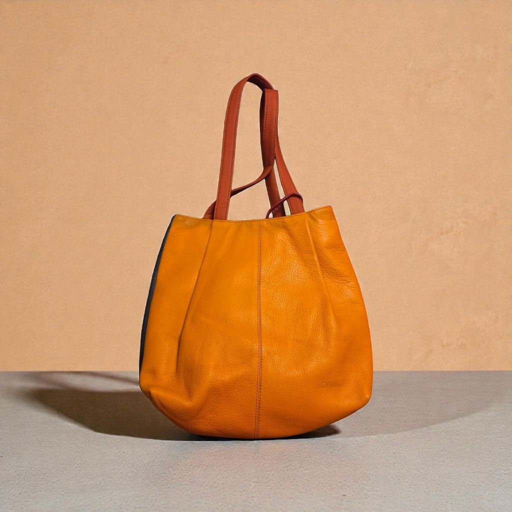 Soruka Orange Navy Leather Shoulder Bag One Size