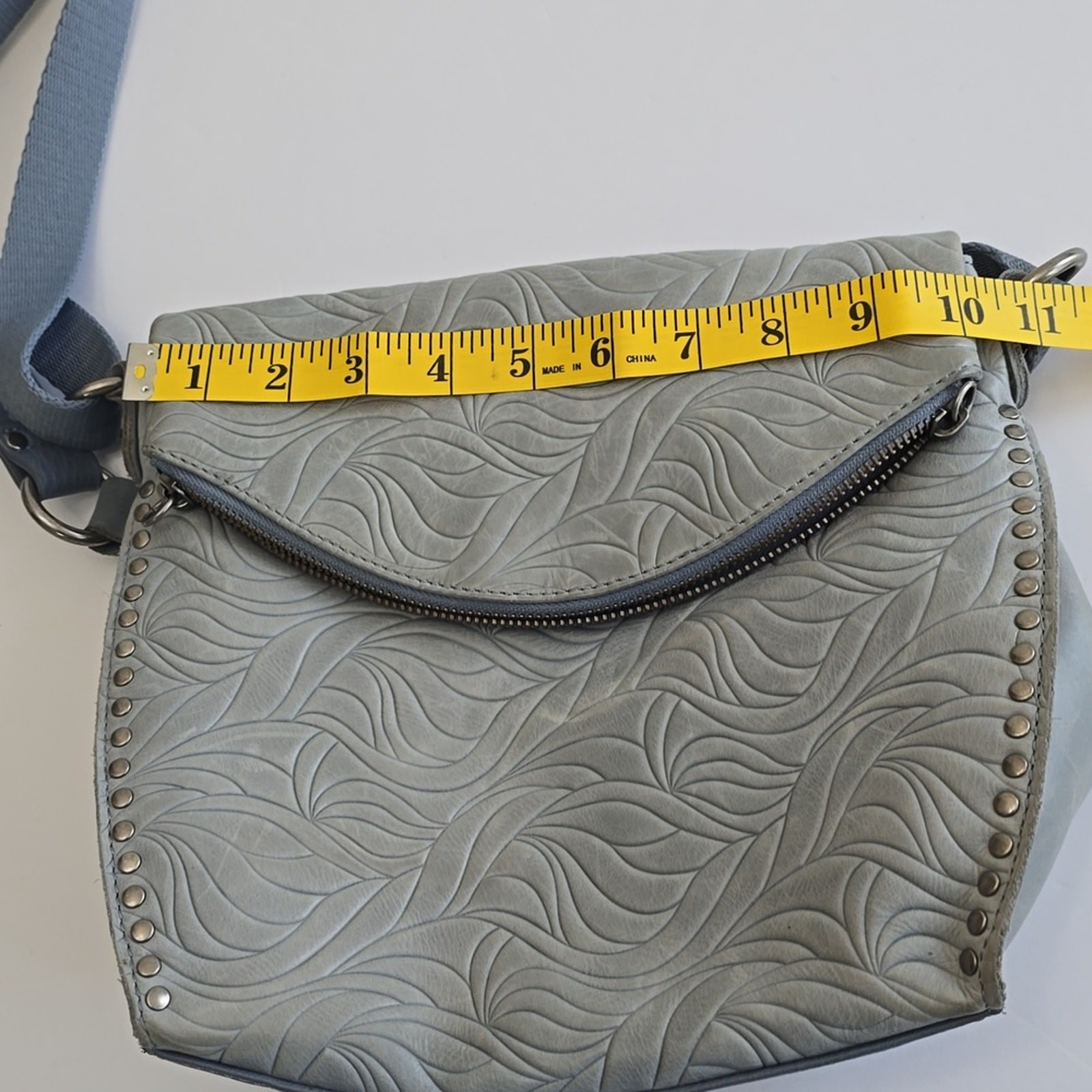 The Sak Silverlake Embossed Tooled Leather Crossbody Bag Ice Blue