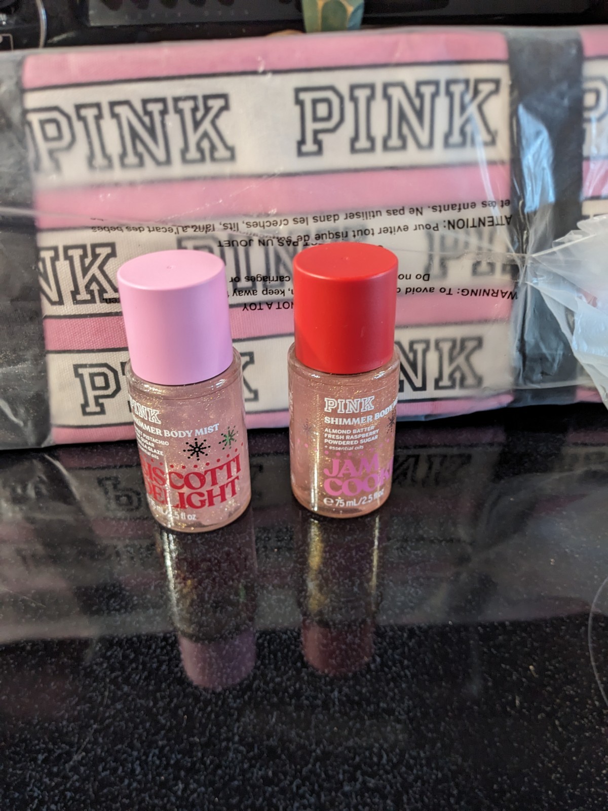 Victoria Secret PINK “2O25” Pink w/Black Handles Tote & 2 Mini Mists 2.5 fl oz