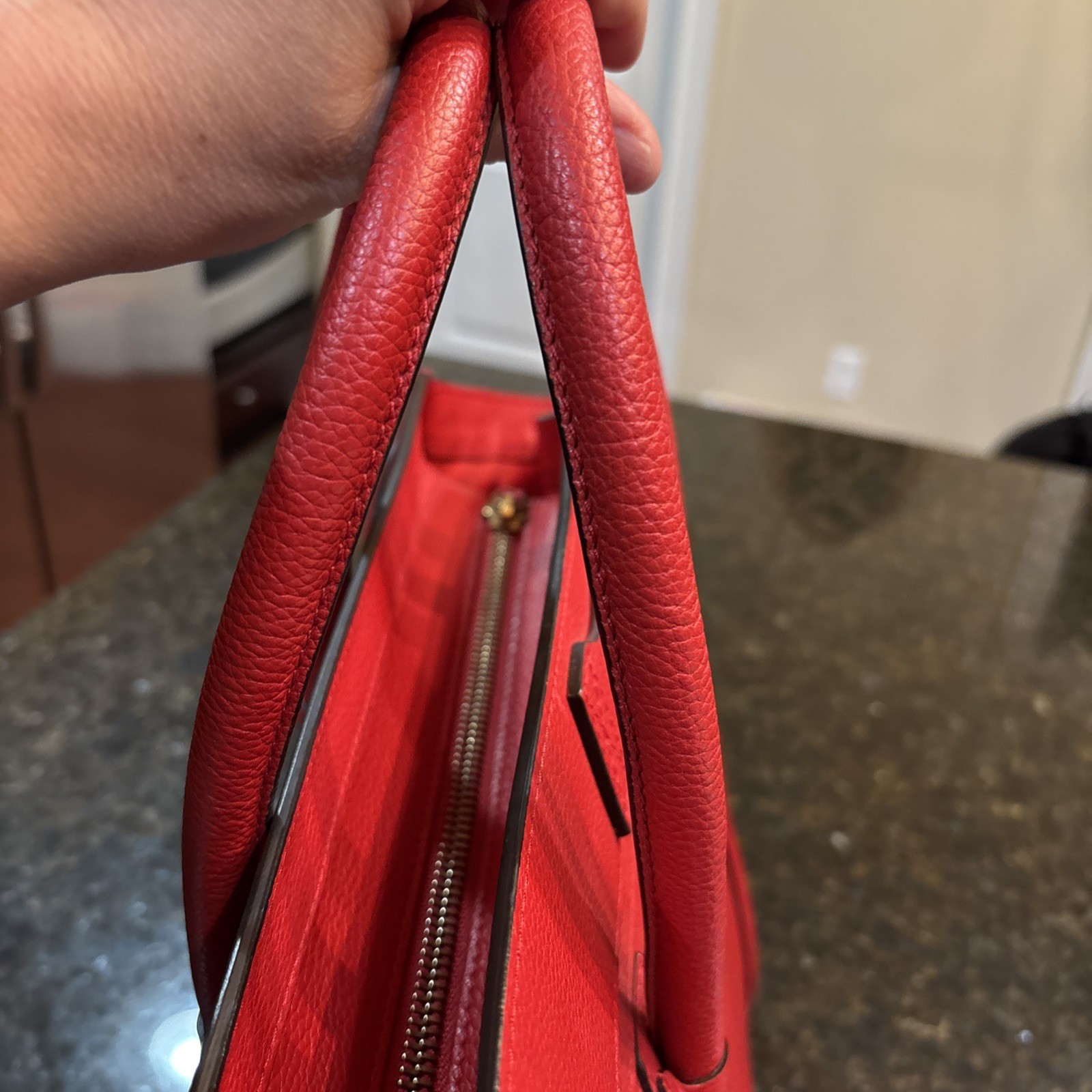 CELINE Micro Red Drummed Leather Luggage Tote Handbag