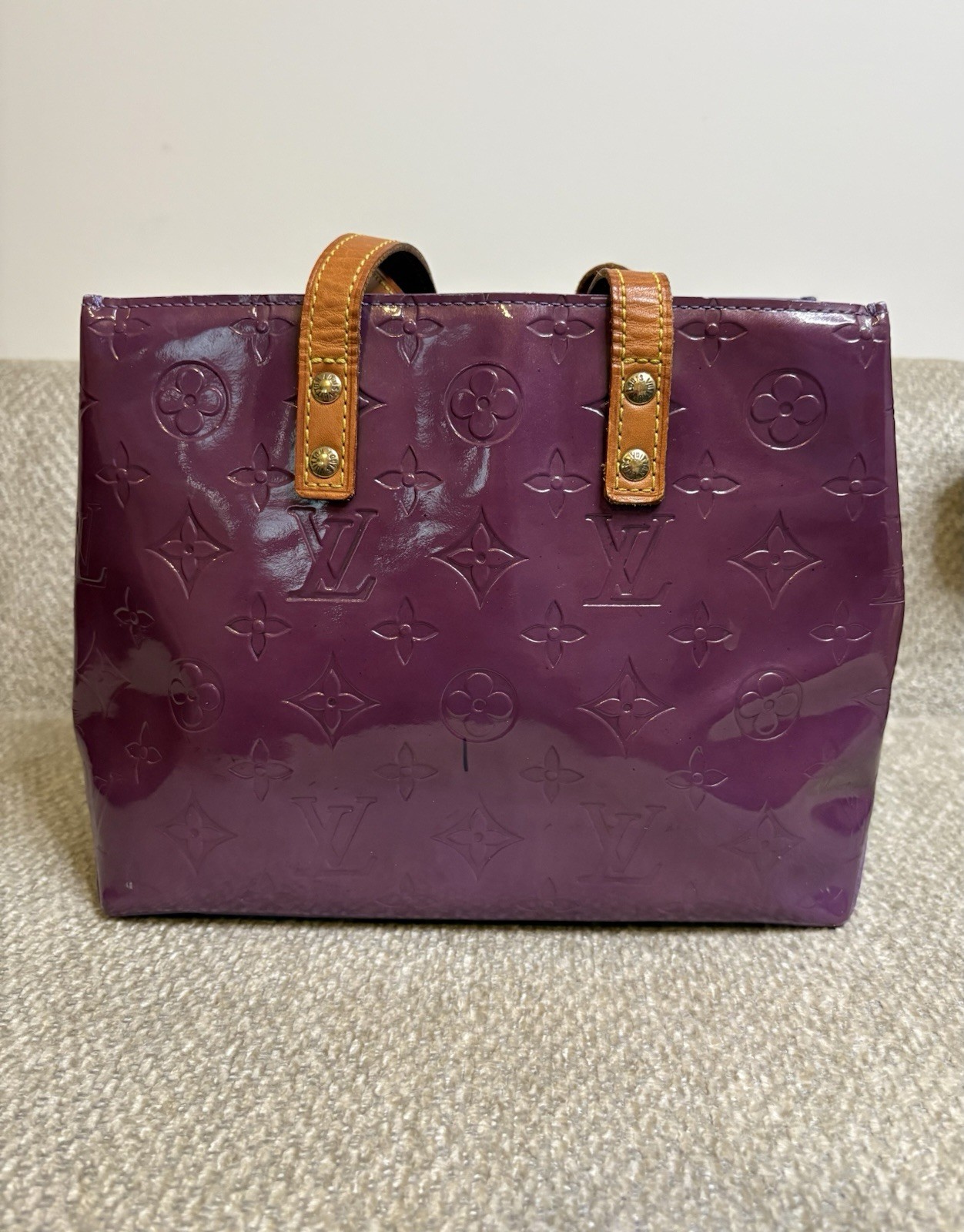 Louis Vuitton Vernis Patent Leather Purple Monogram Tote w/ Top Handles