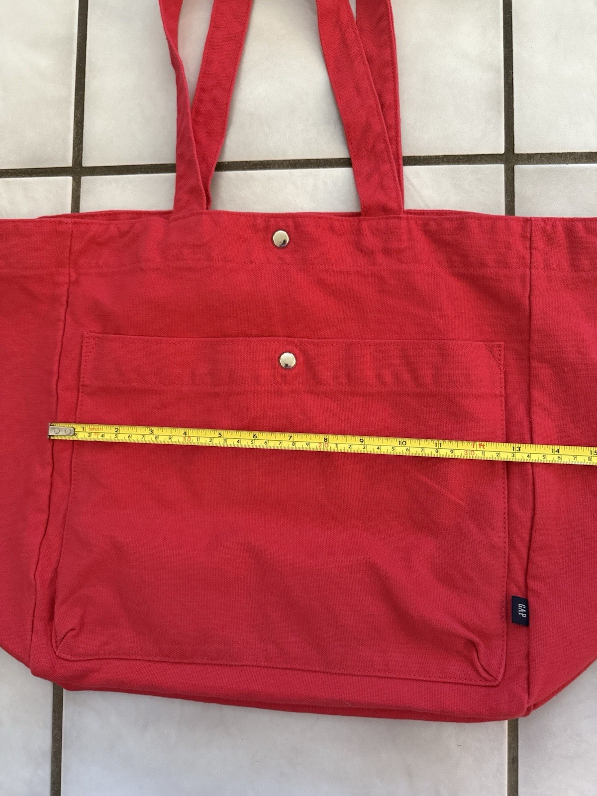 GAP Smooth Linen Cotton Blend Shoulder Straps Tote Bag Front Patch Pocket Red