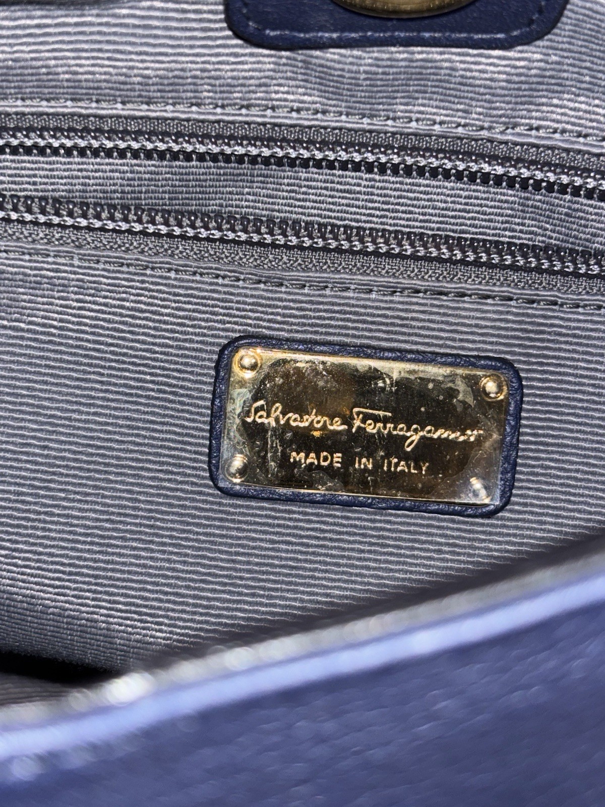 SALVATORE FERRAGAMO Oxford Blue Leather Milly Shoulder Bag