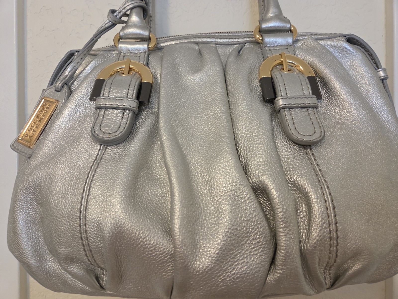 BADGLEY MISCHKA Silver Leather Shoulder Bag Satchel Buckle Purse Y2K EUC