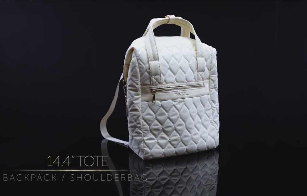 BELLA RUSSO Quilted Weekender Collection 14.4” Tote/Backpack/Shoulder Bag Ivory