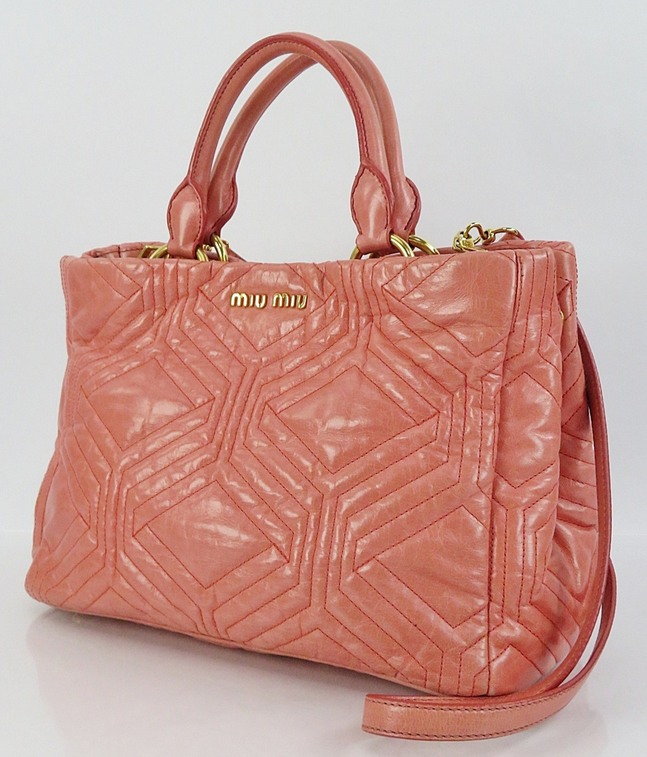 Auth MIU MIU Pink Matelasse Leather 2 Way Hand Shoulder Bag Purse #64181