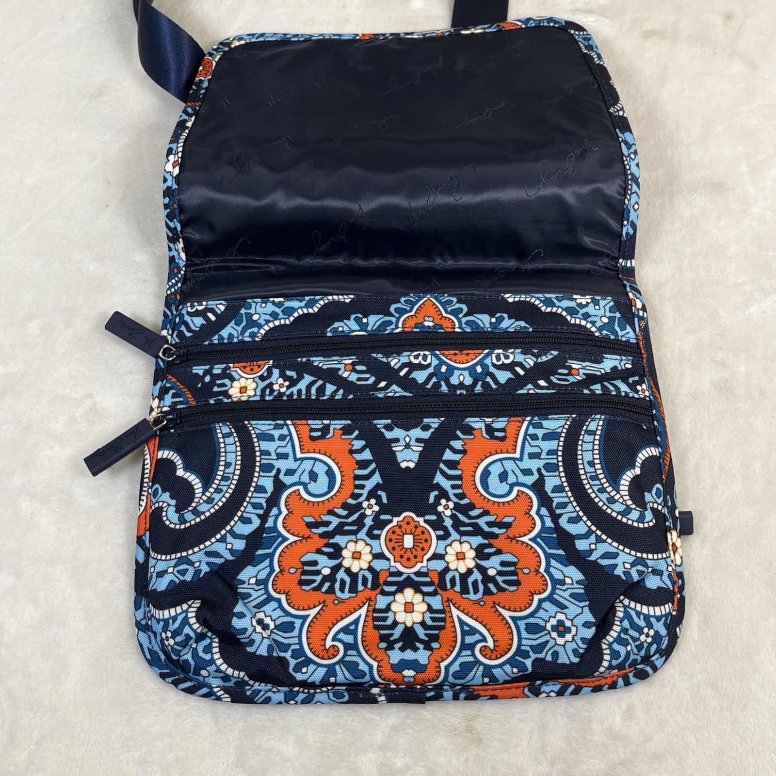 Vera Bradley Essential Nylon Messenger Navy Blue Orange Crossbody Shoulder Bag