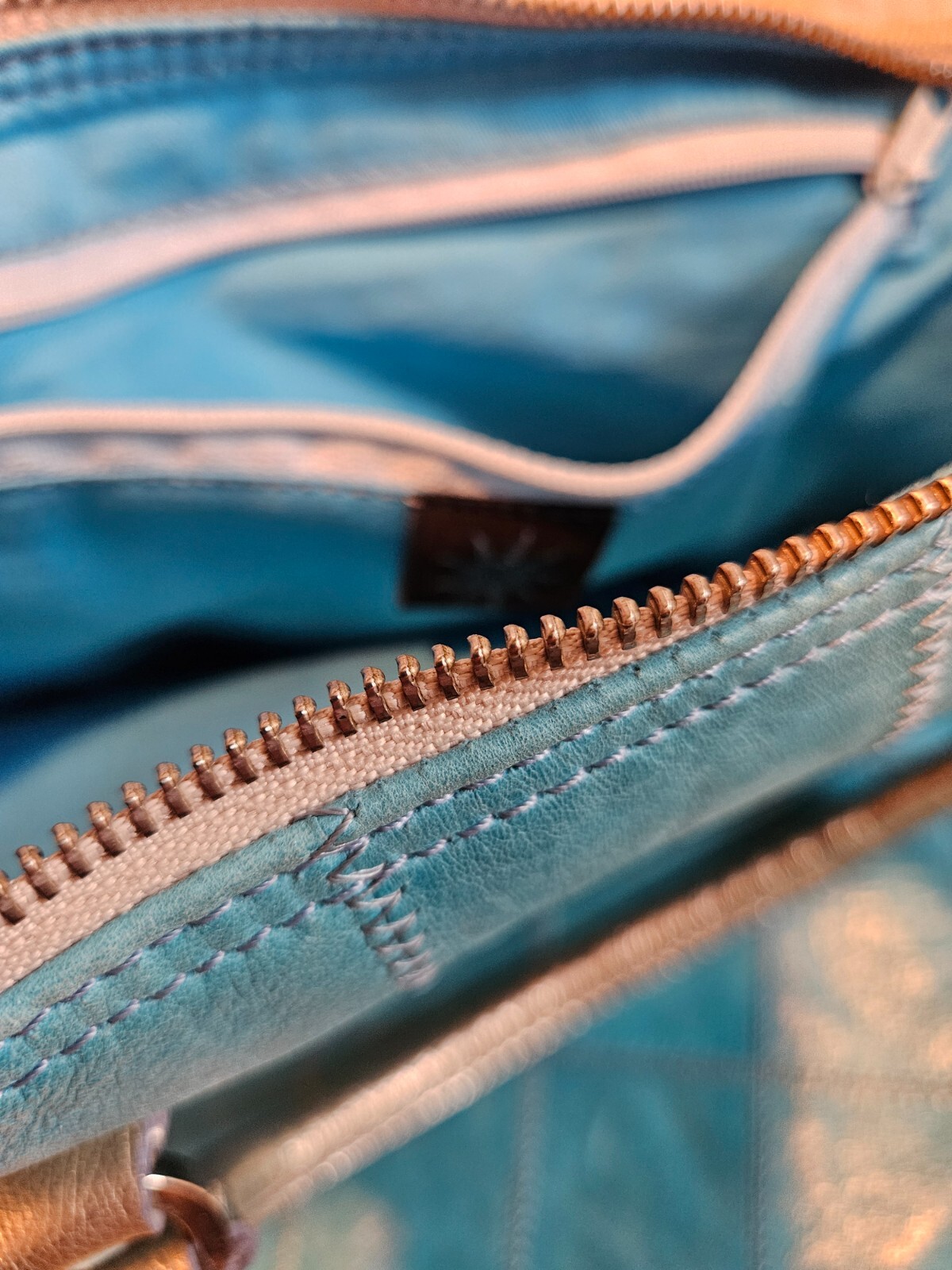 GABS Aqua Teal/Turquoise Leather Patchwork Convertible Bag