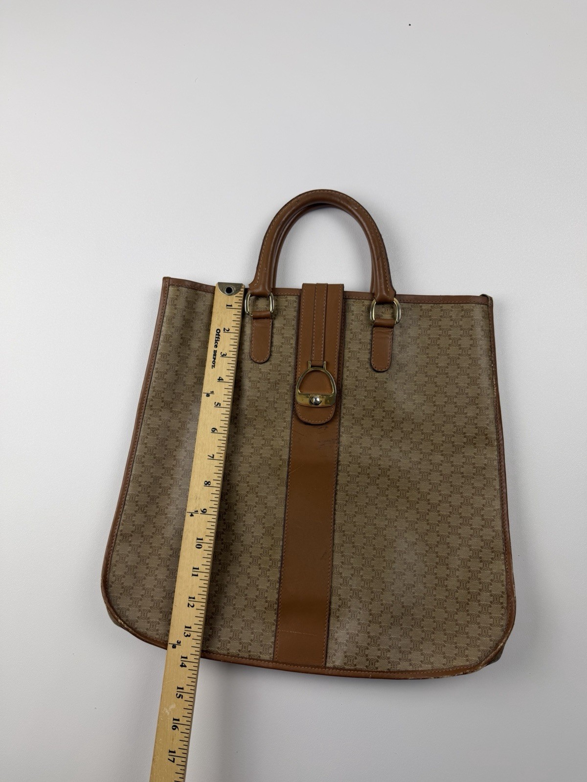 CELINE Vintage Macadam Tote Bag Large Monogram Rare 90 Triomphe Logo