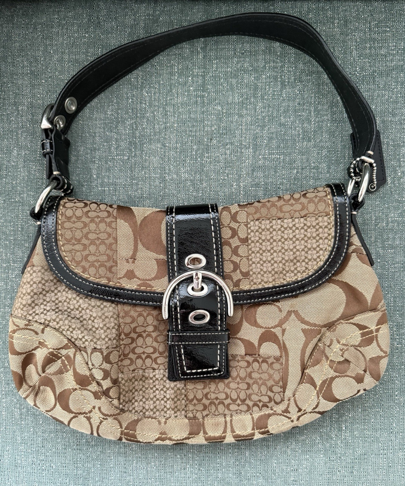 Vintage Coach Soho Signature Jacquard Flap Shoulder Bag Brown