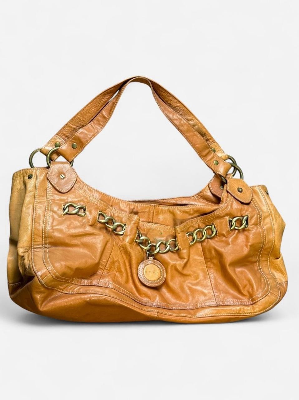 Hype Hobo Bag Womens Large Tan Leather Chain Link Shoulder Slouchy Boho