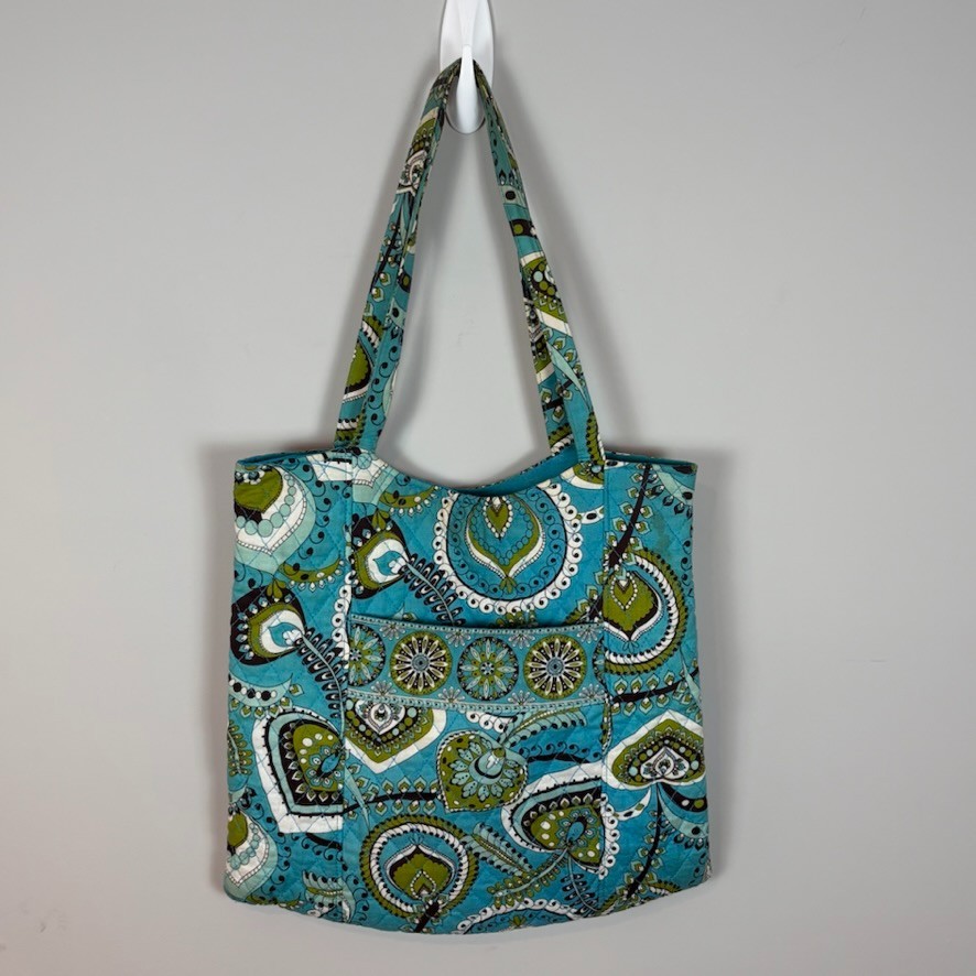 Blue Green Paisley Quilted Shoulder Tote Bag Cottagecore Grannycore