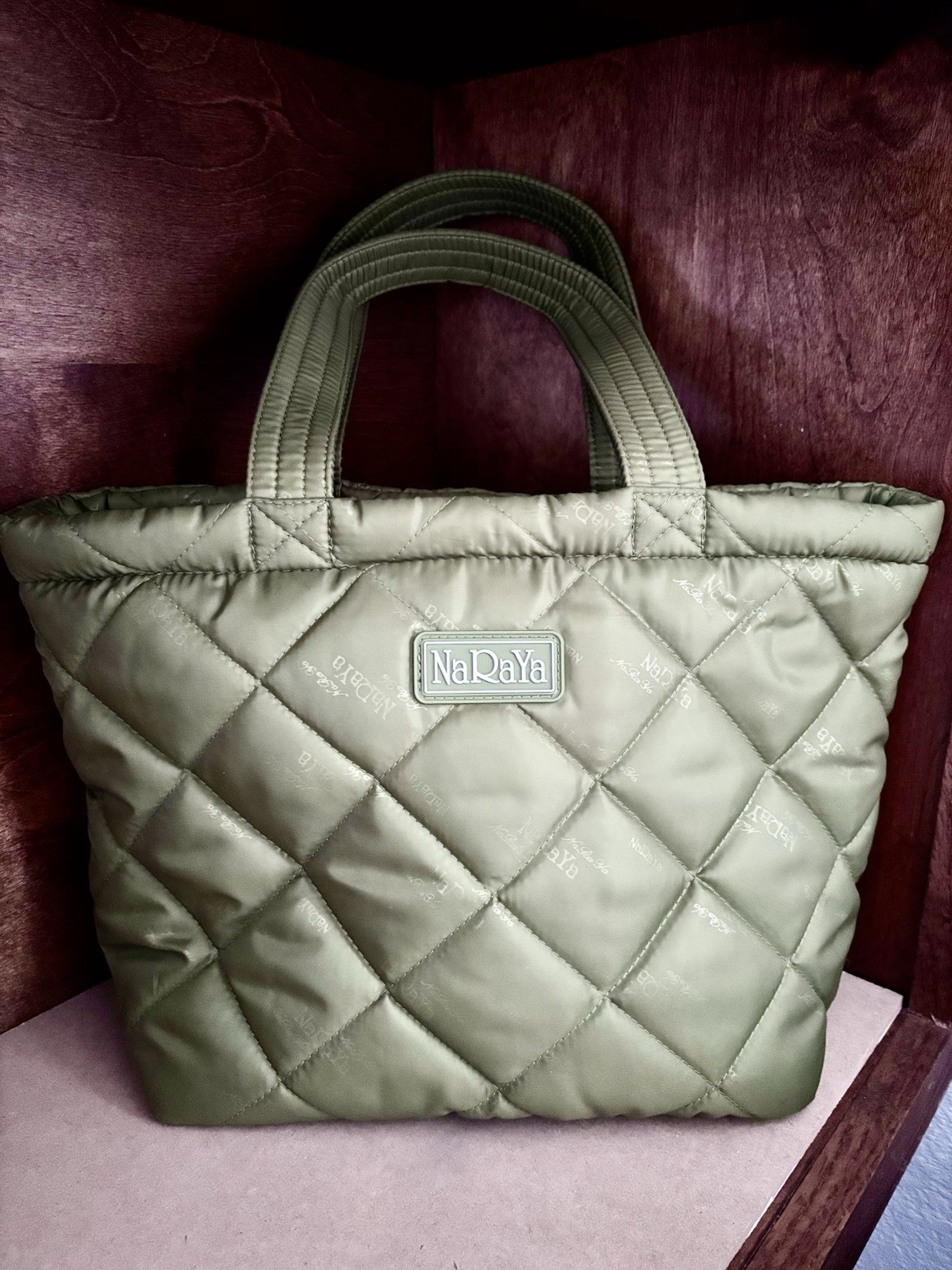 NaRaYa Green Hobo Bag Bubble Up Quilted Handbag Water Repellent Zip Closure