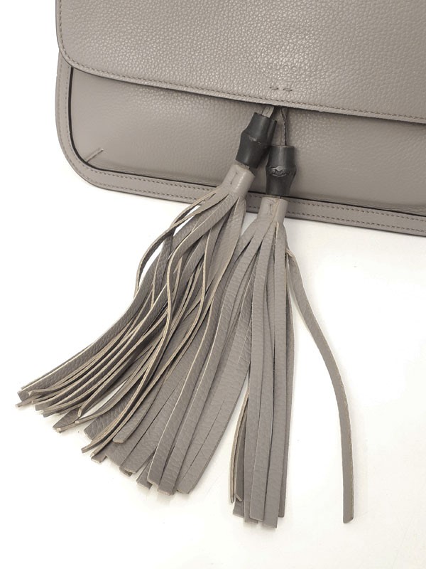 Gucci Bamboo 370826 Leather Gray Handbag Women’s #TB3609