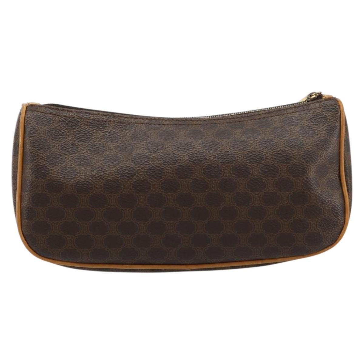 CELINE Macadam Canvas Accessory Pouch PVC Leather Brown Gold Auth 181773