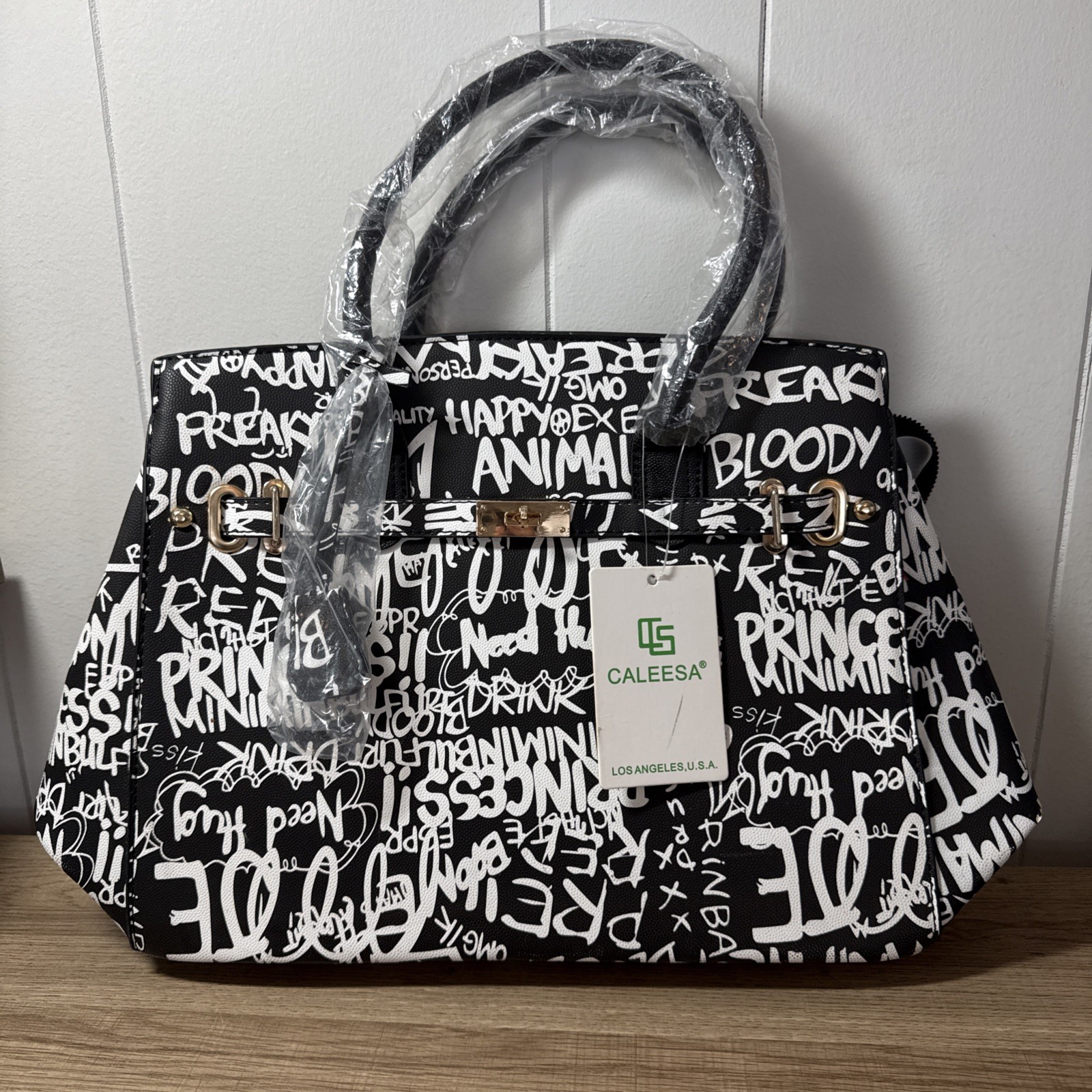 New Grafitti Tote Bag Black And White By Caleesa 18” Inches E1