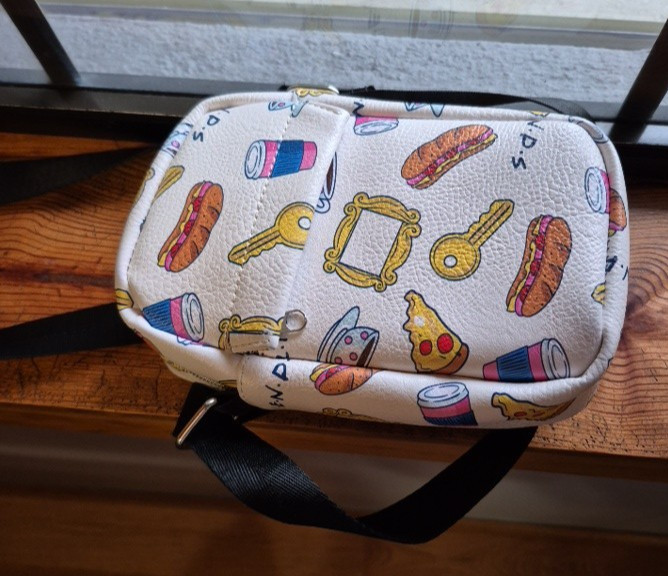 FRIENDS TV Series CROSSBODY BAG BUCKLE DOWN PURSE Allover Print Coffee Cups Keys