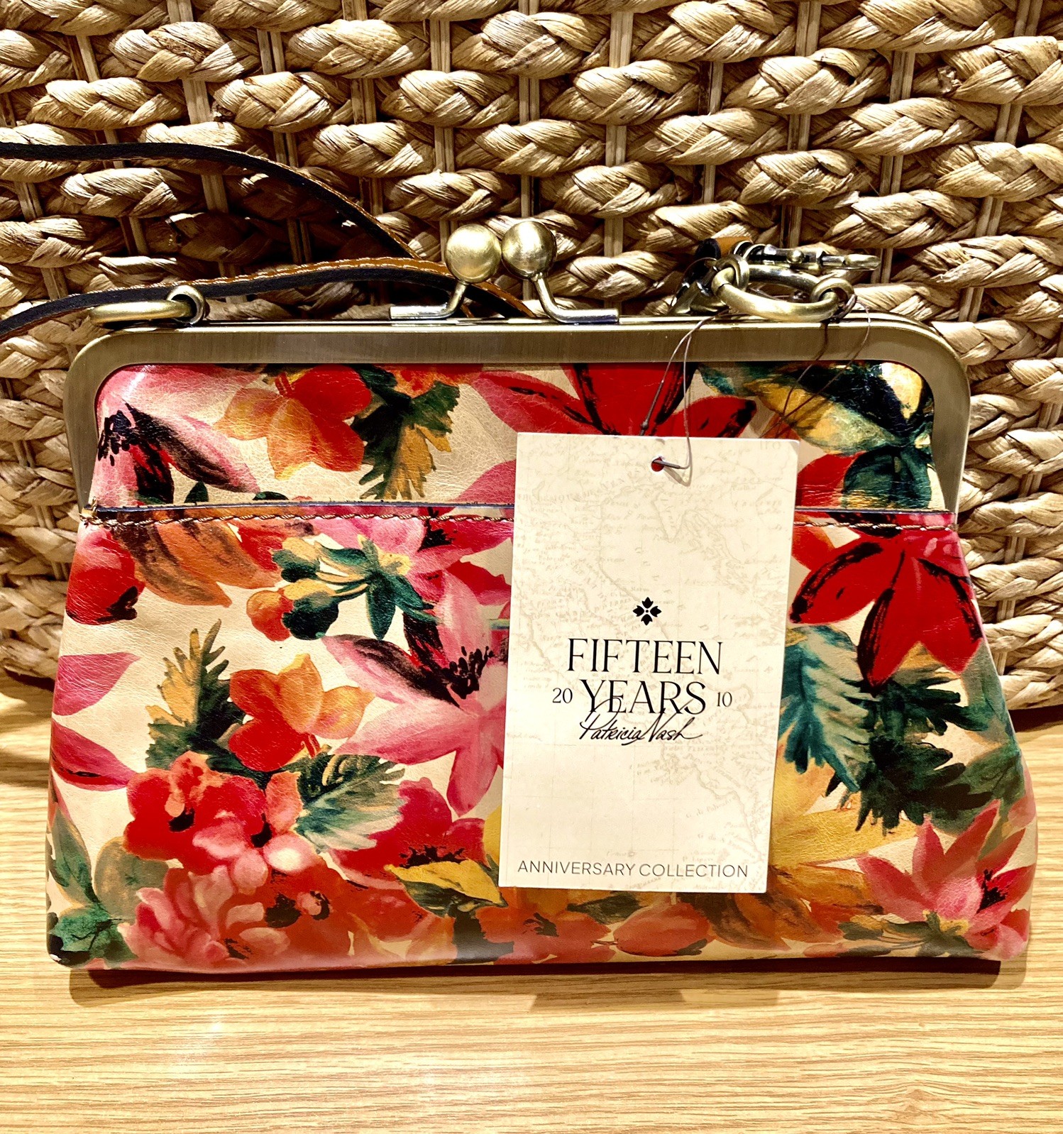 Patricia Nash Leather Viola Frame Bag With Kiss Lock Closure & Strap NWT