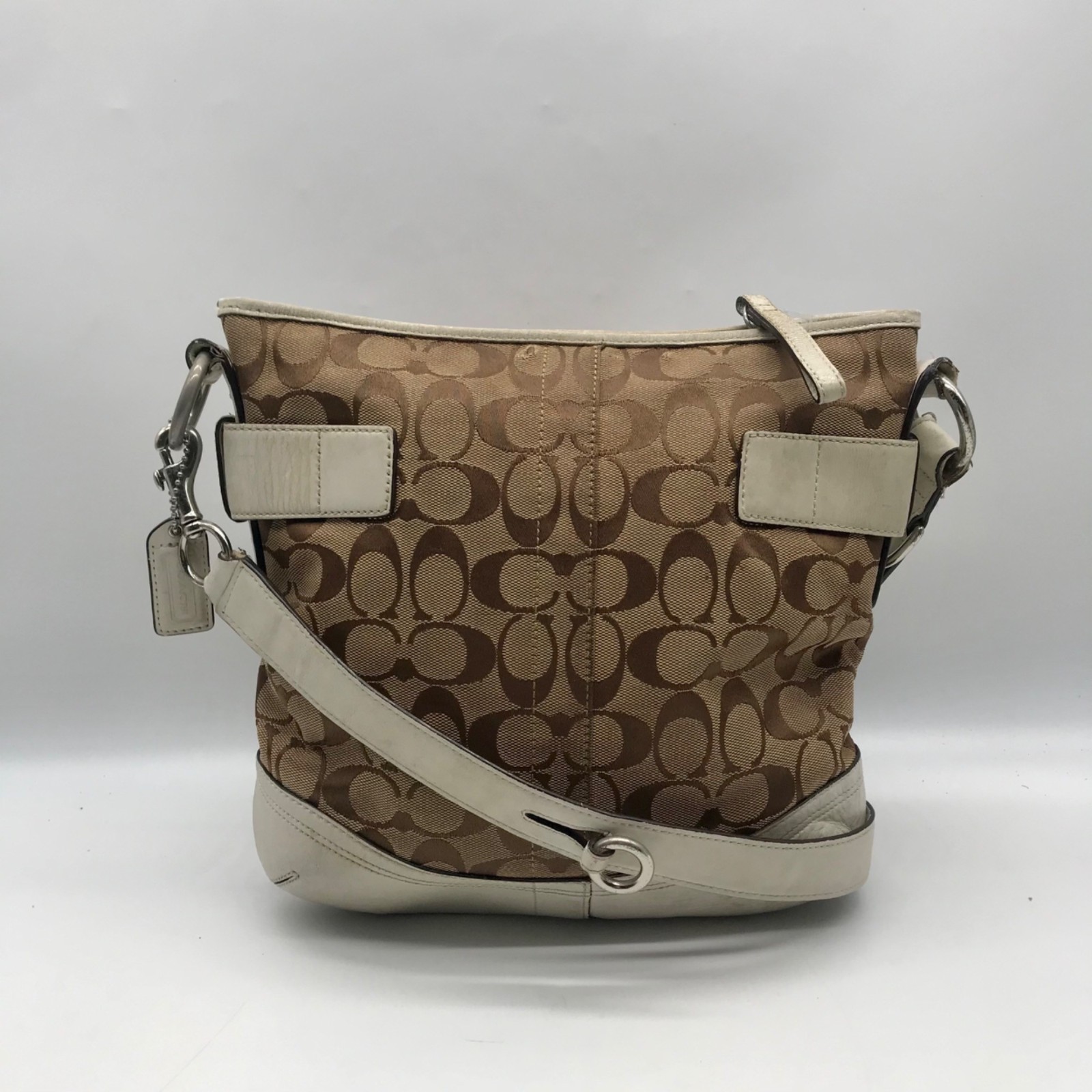 Coach Signature Canvas Khaki/White Jacquard Leather Chelsea Shoulder Bag