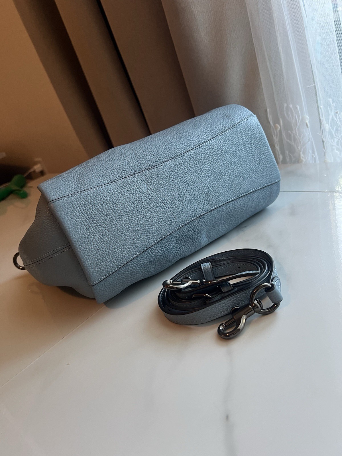 Coach V5/Aqua Elise Polished Pebble Leather Satchel