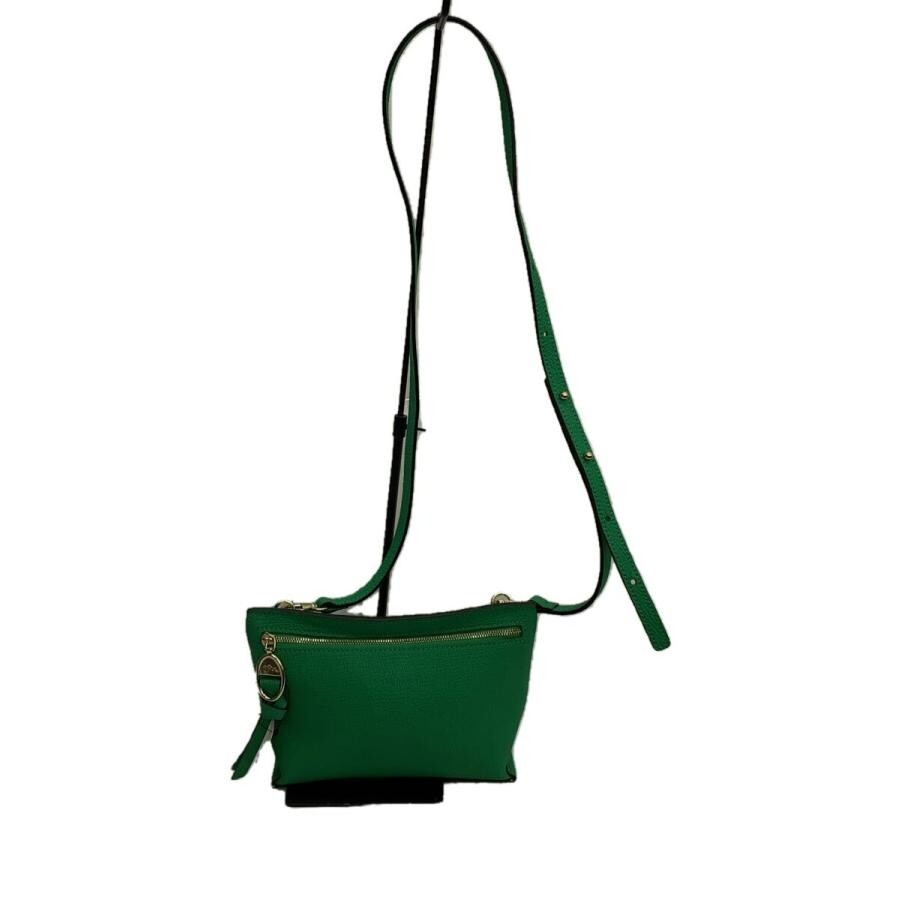 Longchamp Green Leather Shoulder Bag Women 9.45×6.69×1.77 Auth