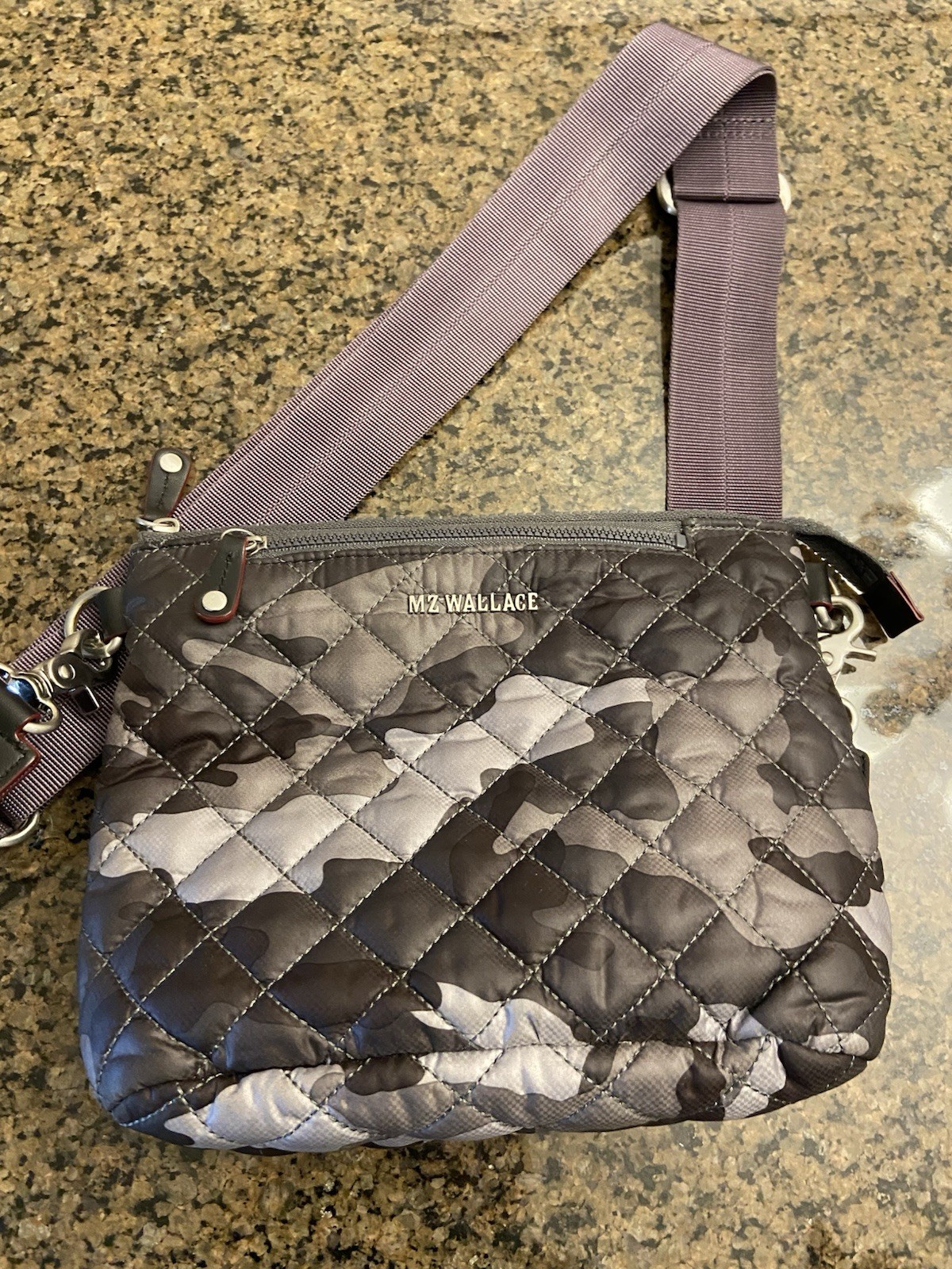 MZ WALLACE Metro Scout Crossbody Silver/Gray Camouflage Print